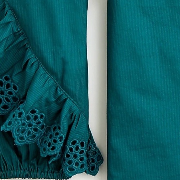 J. Crew Dark Spruce Ruffle Sleeve Embroidered Eyelet Blouse AR971 - Picture 12 of 14